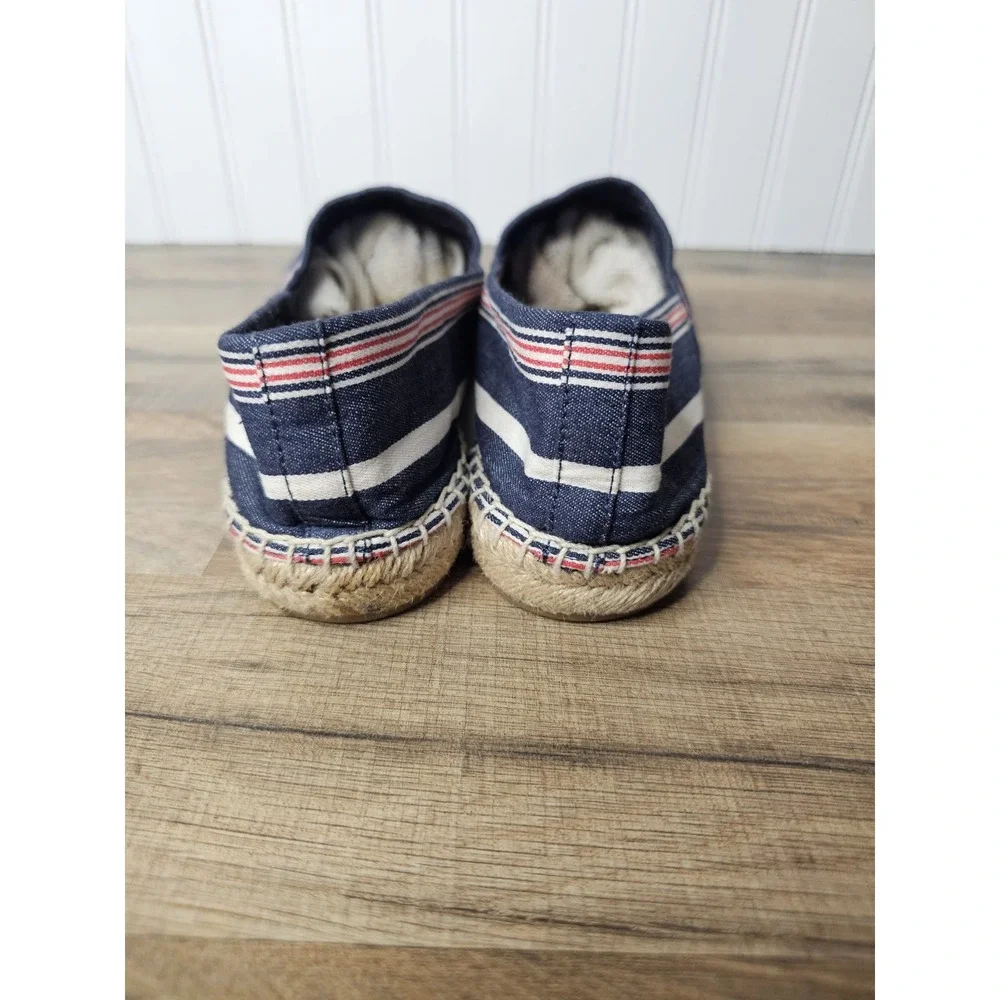 Tory Burch Red Blue White Stripe Cap Toe Leather Espadrilles 10.5 Nautical
